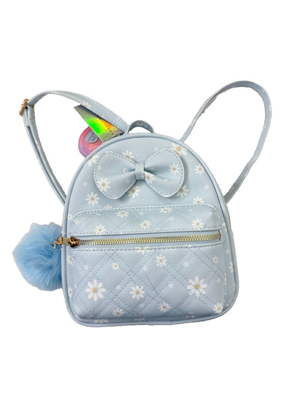 Underonesky Mini Backpack Crossbody Floral Print Light Blue w/Daisies 8x 8x4 in